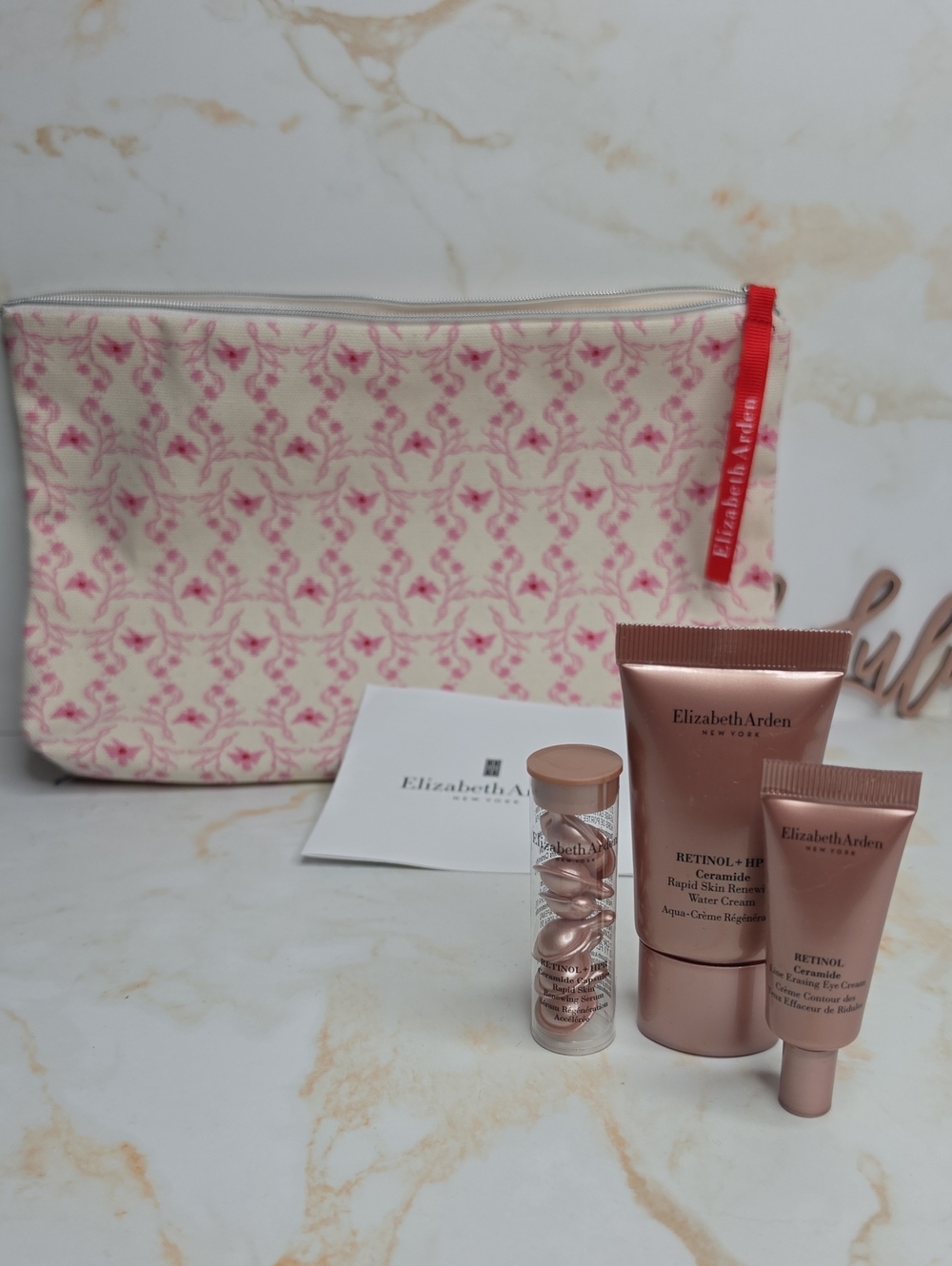 Elizabeth Arden Pink Floral Cosmetic Pouch with Skincare Travel Set New